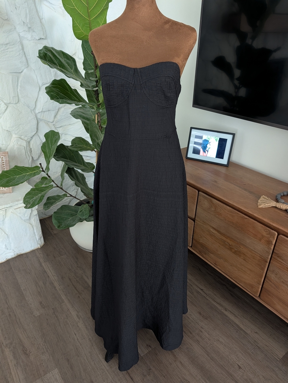 Commense Strapless Black Maxi Dress with Sweetheart Bodice Size Large